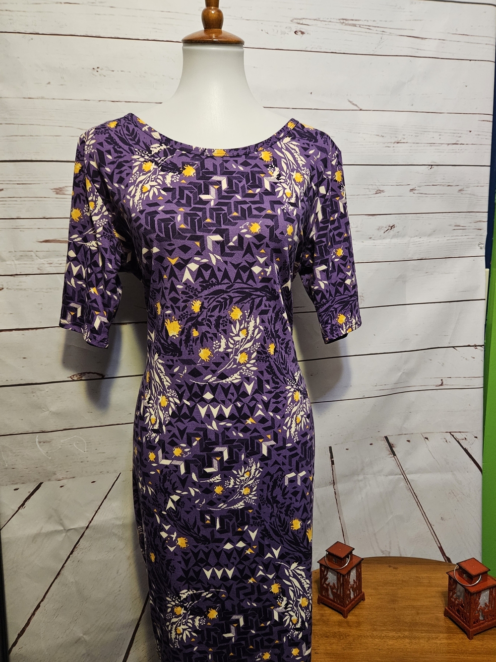 Purple Floral Geometric Sheath Dress